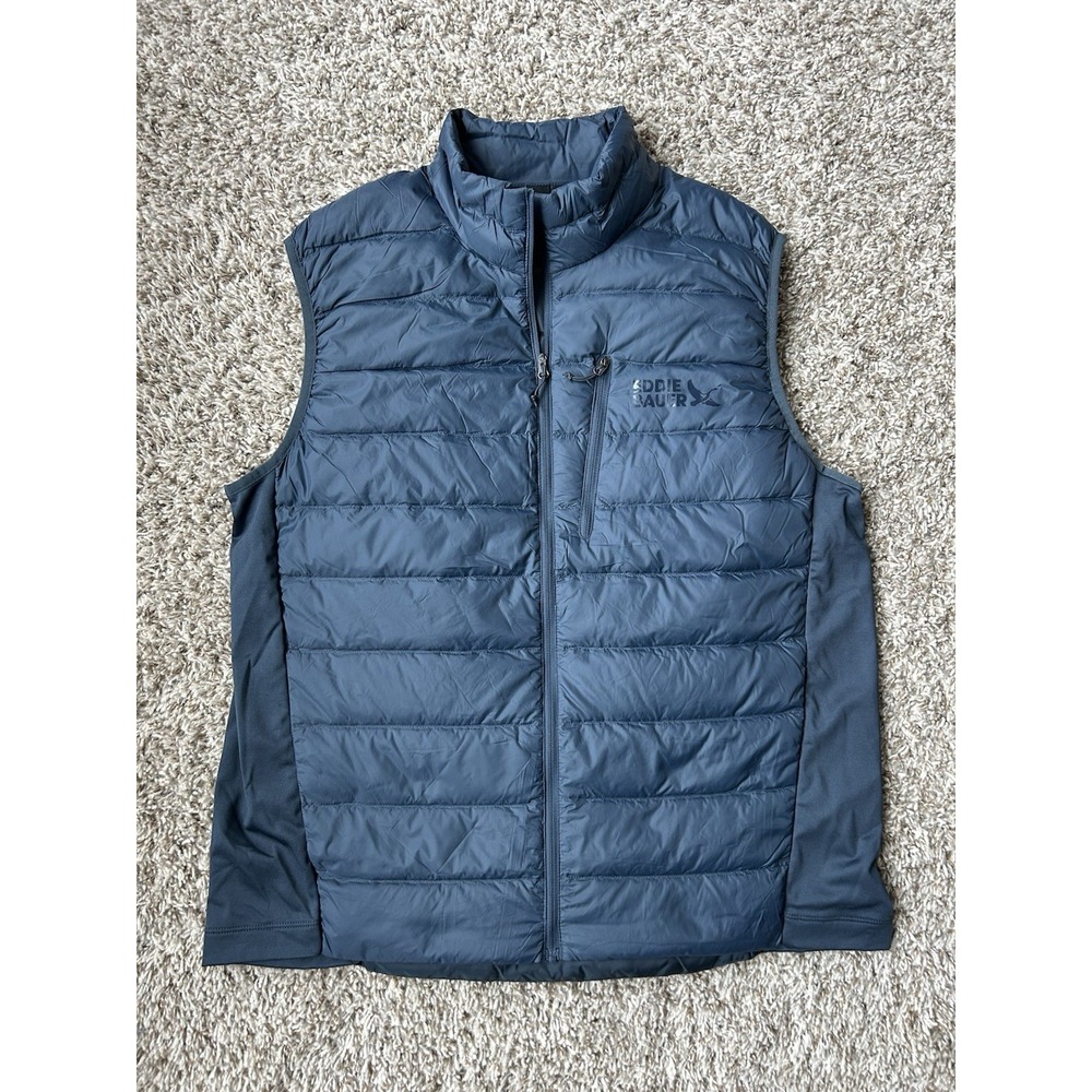 Eddie Bauer Puffer Vest Mens Large Blue EB650 Goose Down Gorpcore Hiking Warm